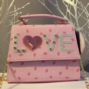 BNWT Girls "Love" Pink Strawberry Crossbody Bag